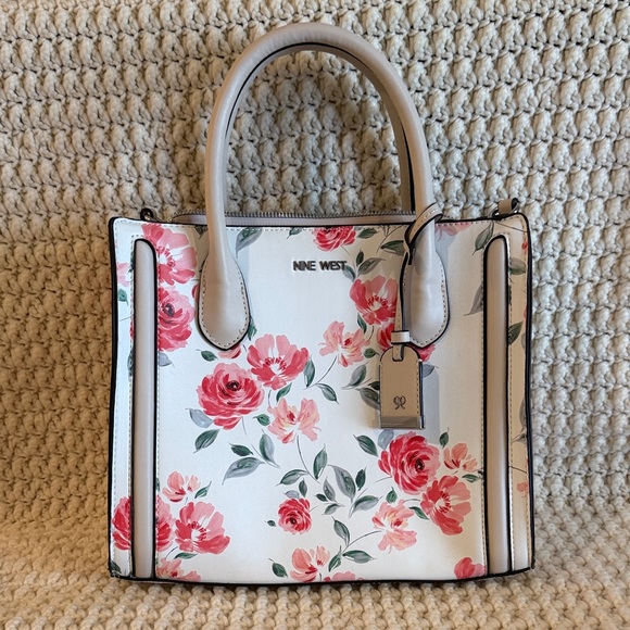 Nine West Handbags - Nine West White Satchel with Pink Floral Print